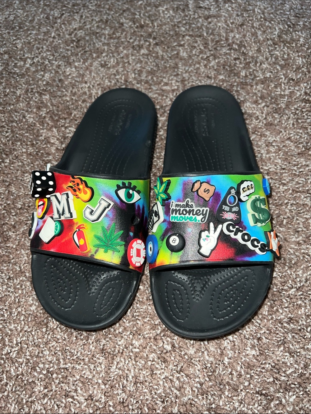 CROCS Black Slide Sandals with Jibbitz Charms - Picture 2 of 3